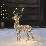 Lights4fun Outdoor Christmas Light Up Rattan Reindeer Stag Figure with 160 Warm White LEDs Garden Decoration Plug In & Timer 56cm