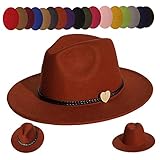 JK Home Wide Brim Fedora Hat - Felt Panama Cap - 2pcs Adjustable Bands - Vintage Style Cosplay Orange