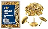 JKG® 300 x Metal Drawing Push Pins - Gold Notice Board Push Pins | Pins For Cork Board, Bulletin Pin Thumb Tacks For Office Work Desk, Arts Crafts, Pin Art | Map Marking (In Plastic Box)