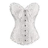 PAUSUNA Women Lace Up Floral Burlesque Basque Bustier Shaper Overbust Boned Corset Top (Floral White Top, 10)