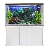 Monster Shop Large Fish Tank White 4ft 300L 65 Gal Aquarium Marine Tropical Saltwater Freshwater. White Cabinet Storage Stand. Natural Gravel. Filter, Air Pump, Heater, LED Light Tank Accessories…