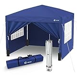 VOUNOT 3m x 3m Pop Up Gazebo with Sides & 4 Weight Bags & Carry Bag, Marquee Garden Party Tent Outdoor, Blue
