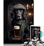 Flat Coat Retriever in The Pub 1000 Pieces Jigsaw Puzzles For Teens And Adults,Family Game Stress Reliever Difficult Challenge Gifts for Friends And Family 38x26cm