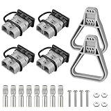 eSynic 4Pcs Battery Connector for 175Amp Anderson Connector Kit 175A Quick Connect Plug 600V Jumper Cables Connector with Handle and Anderson Plug Cover for Camper Car Recovery Winch Trailer (Grey)