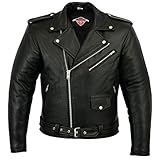 Texpeed Mens Leather Marlon Brando Motorcycle Jacket - Touring Motorbike Jacket With Genuine Biker CE Armour (EN 1621-1) Protection Black - L