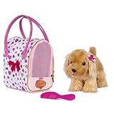 Pucci Pups – Plush Puppy – Dog Carrier – Toy Cocker Spaniel – Pink & Golden Heart Print Bag & Cocker Spaniel and Comb– Stuffed Animal – 3+ Years
