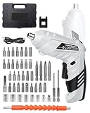 KALAHOL 49 Piece Electric Screwdrivers Cordless, 1300mAh Cordless Screwdriver Rechargeable, 3.6V Rotatable 90 Degrees Electric Screwdriver Set for Home DIY, White