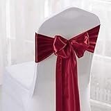 Namvo 25PCS Bow Elastic Satin Chair Bowknot Sashes Back Decoration for Wedding, Party, Home(Wine Red)