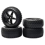 Pxyelec 1/10 Scale Off Road RC Buggy Front & Rear Wheel Rims and Tyres X4 Black 5 Spoke for HSP