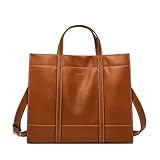 Fossil Women's Carmen Leather Shopper Tote Purse Handbag, Brandy, One Size