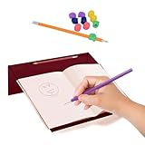 Playlearn Red Acrylic Writing Slope Better Writing Posture Easywriter&5 Writing Grips-Writing Slope for Children Fully Transparent-20 Degree Angle Ergonomic Writing Slope with Pen Holder