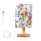 Mnsruu Bedside Table Lamp Flower Tea Cup Bedside Lamps LED Light Desk Lamp Fabric Shade Small Lamp for Bedroom Living Room (Bulb Included)