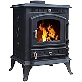 HEATSURE Wood Burner Burning Stoves Cast Iron 7KW Multi-fuel Traditional Fireplace Fire Heater Glass View Airwash System Defra Approved Eco Design Metal Visible Flame Effect Room Heater Home Heating