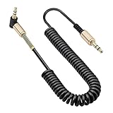 GELRHONR Coiled 3.5mm Audio Cable,Right Angle 3.5mm Male to Male Stereo TRS Cable for Car Stereo Smartphone Tablet MP3 Player