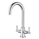 Hapilife Kitchen Sink Mixer Tap Monobloc Dual Lever Chrome 360° Swivel Spout Mono Kitchen Mixer Taps 1 Hole Twin Lever Sink Tap Stainless Steel