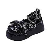 Women Lolita Shoes Heel Mary Jane Lace Pumps with Bow Kawaii Cute Cosplay Wedge Boots Cross Strap Block Heel Sweet Style