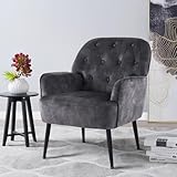 IWMH Armchair for Living Room, Velvet Fabric Accent Chair for Bedroom, Occasional Tub Chairs Reading Chair Comfy Big Mid Century, Metal Legs (Grey)