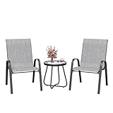 Amopatio Outdoor Bistro Set, Garden Stackable Chairs and Table, 3 Piece Garden Furniture Sets for Balcony, Porch, Backyard, Gray