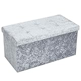 Velvet Ottoman Storage Box – Large Foldable Ottoman Seat with Hidden Storage – 2 Seater Footstool Bench for Bedroom & Living Room – 76x38x38cm
