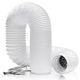 Hon&Guan Aluminium PVC Ventilation Air Ducting 4 Inch Flexible Vent Hose Pipe for Extractor Fan, Hydroponics(ø100mm*5m,White)
