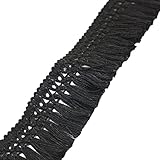 Yalulu 10 Yards x 1.57inch Cotton Tassel Fringe Trim Lace Trim Ribbons Fibre Fringe Trim for Clothes Curtain Sewing Crafts (Black)