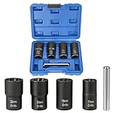 Locking Wheel Nut Removal Tool Hakkin Bolt Extractor Set 4Pcs 1/2” Drive Twist Socket Set Lug Nut Remover Socket Tool for Removing Damaged, Rusted, Rounded-Off Bolts, Nuts 17mm 19mm 21mm 22mm
