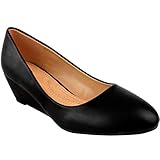 Fashion Thirsty Womens Ladies Court Shoes Low Wedge Heel Comfort Cushioned Work Office Heels Wide Fit Fitting Wedges Shoe Black Faux Leather
