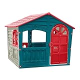 Palplay Plastic Playhouse, House of Fun, Indoor and Outdoor Playhouse, UV Resistant, Playhouse for Girls and Boys, Imagative Fun, Suitable for Ages 2+, Red, White and Blue, 130 x 111 x 115cm