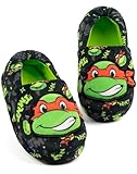 Teenage Mutant Ninja Turtles Slippers Kids | Girls Boys Toddlers TMNT Animated Warrior Raphael Black Green House Shoes | Slip On with Rubber Sole 2 UK