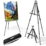 Nicpro Art Easel for Sign, Black Aluminum Metal Tripod Stand - Adjustable Height 17 to 66" for Table-Top/Floor Painting, Drawing, Display, Poster, Canvas