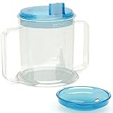 JFA Supplies Drinking Cup/Beaker/Mug/Sippy Cup for Disabled Adults with Easy Grip Handles Anti Splash Spout and Travel Lid