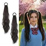 2 PCS Ponytail Extension Human Hair, Clip in Ponytail, Brown Black Ponytails Extension with Clip in Ponytail, Ponytail Extension, Easy to Use for Daily Style and Special Occasions (Brownish black)