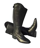 Rhinegold Elite Luxus Extra Wide BLACK LEATHER RIDING BOOTS - Soft Feel Leather, Comfortable Fit, Elasticated Laced Front, Women's Equestrian Boots with Full Length Back Zip, Size 7, EU 41