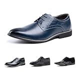 Hitmars Derby Shoes for Men Oxford Shoes Patent Leather Business Formal Dress Shoes Mens Lace Up Brogue Shoe Li1-Blue UK 9(EU44)