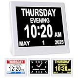 KASTISS [Newest Version 8 Inch Digital Calendar Day Clock for Elderly, Medication Reminder, Dementia Clock Suitable Visually Impaired, Bedside, Desktop, Wall Hanging (White)