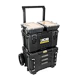 JCB Site System 5-Piece Modular Tool Box, Rolling Tool Storage, Toolbox, Organiser, Heavy-duty Tool Box 9’’ Wheel Trolley for Workshop, Builders, Decorators and Tradespeople