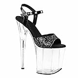 MUYEY Womens Platform 20CM High Heel Stiletto Heels Ankle Strap Open Toe Ladies Clear Sexy Pumps Sandals for Party Occasion Pole Dancing Stripper Shoe,Black,42