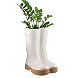Dibor Large White Ceramic Double Wellington Boot Shaped Indoor Plant Pot Wedding Anniversary Christmas Gardening Gift