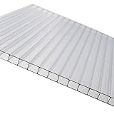 Polycarbonate Greenhouse Roofing Sheet - 4mm Thick - Clear - Twinwall - UV Resistant - Easy to Cut and Install - Thermal and Sound Insulation – 10 Year Guarantee - 61 x 122 cm (UK Mainland Only)