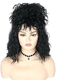 Topcosplay Womens Black Wig and Bun Pre-Styled Wig with Necklace Cosplay Halloween Wigs (Black Curly Wig)