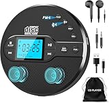 Greadio NEW 2025 Discman CD Player with Bluetooth, Portable CD Player with 2000mAh Rechargeable Battery, Compatible FM Transmitter, USB, AUX, Personal MP3 Players Anti-Skip Protection for Car (Black)