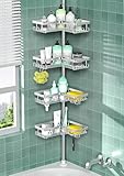 Cooeco Corner Shower Caddy,Height Adjustable Telescopic Shower Caddy from 25 to 114 inches, Rustproof Bathroom Shelf with 4 Baskets, No Drilling Silver