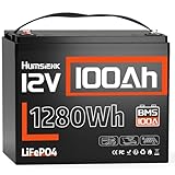 HumsiENK 12V 100Ah LiFePO4 Lithium Battery, Built-in 100A BMS, 6000-15000 Deep Cycles, IP67 Waterproof & Low-Temperature Protection, BCI Group 24 Compact (23.2 lb), for RV, Solar, Marine, Off-Grid