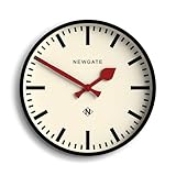 NEWGATE® Universal wall clock | Large modern vintage station clock | 43cm | Deep matt black metal case with red metal hands | Mid century style for kitchen, living room or office