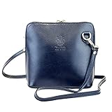 Small Vera Pelle Handbag Genuine Leather Cross Body Bag for Women Italian Mini Shoulder Bag Highquality Strap (Navy)