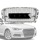 MUTUSAISI Front Bumper Center Grille Radiator Grill Fit For Audi A4 S4 B9 8W 2016-2019 RS Style Silver Frame Honeycomb Trim Accessories/No Emblem (Not Fits RS4 Models！)