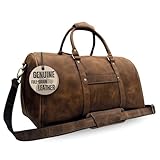 Genuine Leather Duffle Bag for Men & Women, 21 Inch Full Grain Distressed Travel Bag, Rustic Weekender Travel Duffel, Vintage Overnight Holdall w/Shoe Compartment by MUSKIE