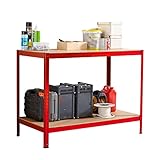 Neo Red Steel Heavy Duty Metal Workbench Bench Benches Table Garage DIY Shed Warehouse Work Tool Workshop Woodwork 90x120x60cm (Red)