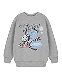 Thomas and Friends Boys Long Sleeve Grey Graphic Tee | Classic Cartoon Top featuring Thomas the Tank Engine | Ready for Action Slogan | Plain Crew Neck Pull On Shirt for Casual Wear