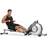 Sunny Health & Fitness Magnetic Rowing Machine, Folding Rower with LCD Monitor and Extra Long Slide Rail, 8 Level Resistance, Transport Wheels, Full Body Workout Equipment For Home, SF-RW5515